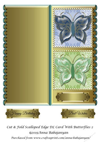 Cut & Fold Scalloped Edge DL Card With Butterflies 2