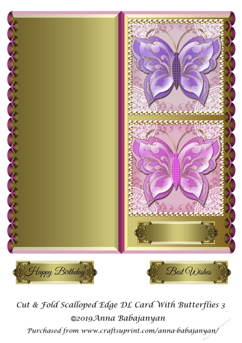Cut & Fold Scalloped Edge DL Card With Butterflies 3