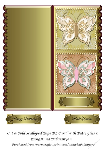 Cut & Fold Scalloped Edge DL Card With Butterflies 5