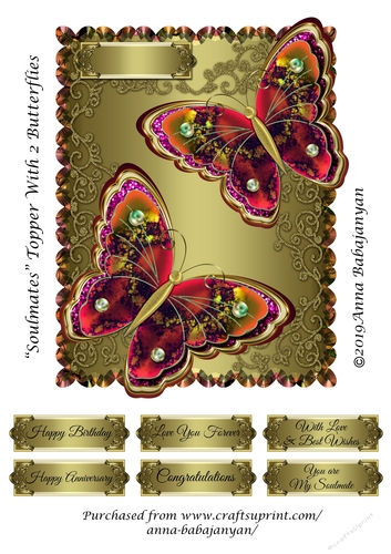  Soulmates  Topper With 2 Butterflies