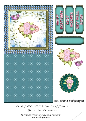 Cut & Fold Card With Cute Pot of Flowers For Various Occasions 2