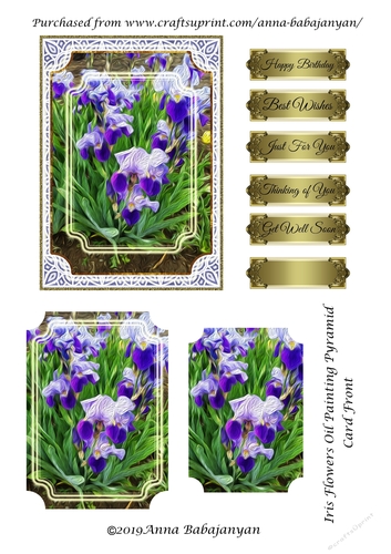 Iris Flowers Oil Painting Pyramid Card Front