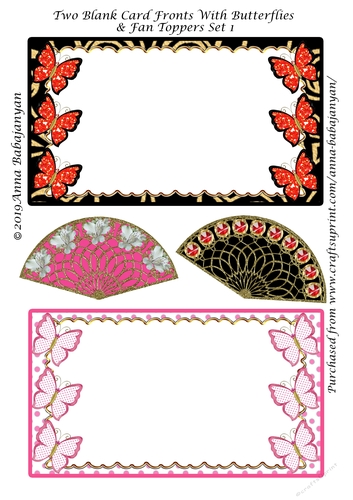 Two Blank Card Fronts With Butterflies & Fan Toppers Set 1