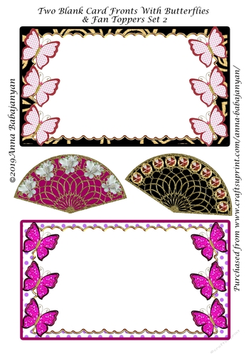 Two Blank Card Fronts With Butterflies & Fan Toppers Set 2