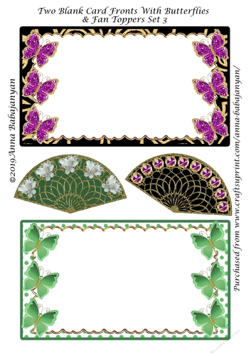 Two Blank Card Fronts With Butterflies & Fan Toppers Set 3