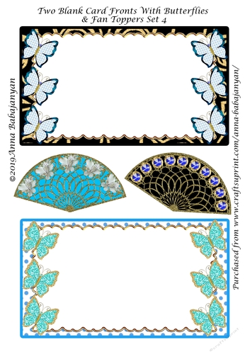 Two Blank Card Fronts With Butterflies & Fan Toppers Set 4