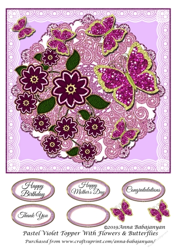 Pastel Violet Topper With Flowers & Butterflies