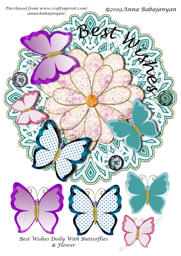 Best Wishes Doily With Butterflies & Flower