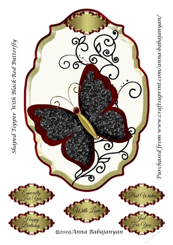 Shaped Topper With Black-Red Butterfly