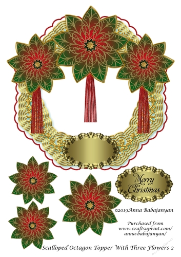 Scalloped Octagon Topper With Three Flowers 2