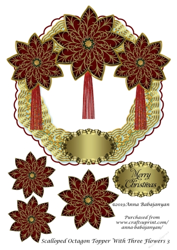 Scalloped Octagon Topper With Three Flowers 3
