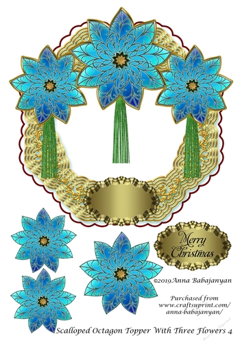 Scalloped Octagon Topper With Three Flowers 4
