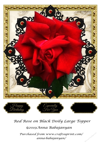 Red Rose on Black Doily Large Topper