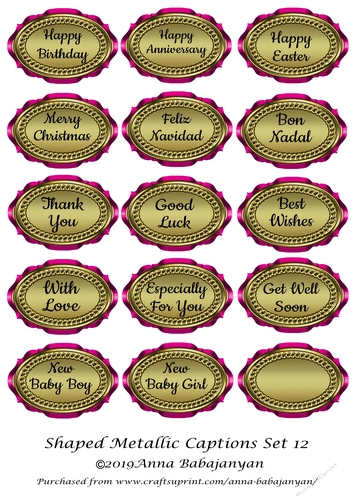 Shaped Metallic Captions Set 12