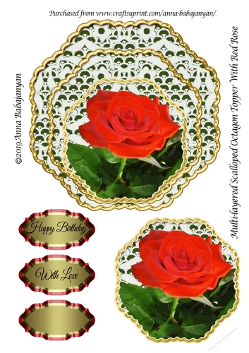 Multi-layered Scalloped Octagon Topper With Red Rose