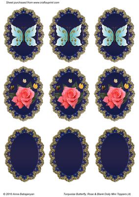 Turquoise Butterfly Rose & Blank Doily Mini Toppers 4