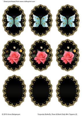 Turquoise Butterfly Rose & Blank Doily Mini Toppers 5