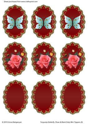 Turquoise Butterfly Rose & Blank Doily Mini Toppers 6