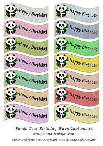 Panda Bear Birthday Wavy Captions Set