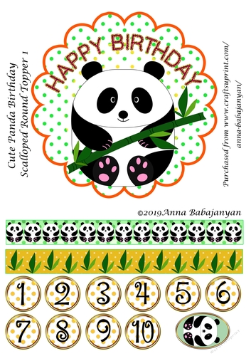 Cute Panda Birthday Scalloped Round Topper 1