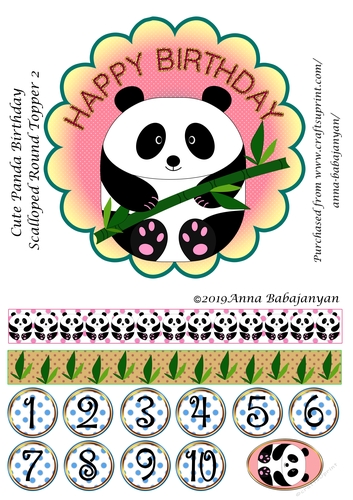 Cute Panda Birthday Scalloped Round Topper 2