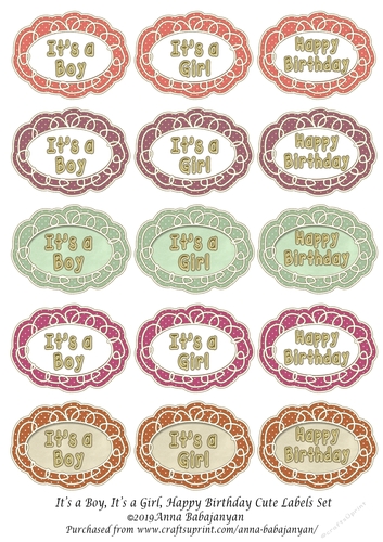 Its a Boy Its a Girl Happy Birthday Cute Labels Set