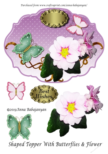 Shaped Topper With Butterflies & Flower