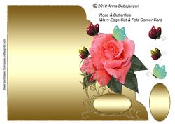 Rose & Butterflies Cut & Fold Scalloped Corner Card