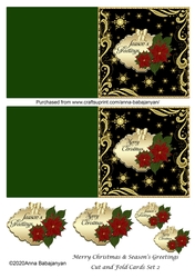 Merry Christmas & Seasons Greetings Cut and Fold Cards Set 2