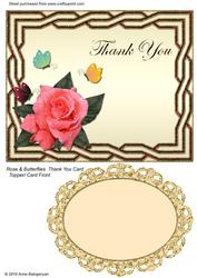 Rose & Butterflies Thank You Card Topper / Card Front