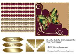 Beautiful Butterfly on Scalloped Edge Card Front / Topper