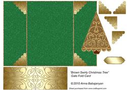 Brown Swirly Christmas Tree Gate Fold Card