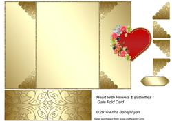 Heart with Flowers & Butterflies Gate Fold Card