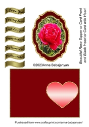 Beautiful Rose Topper or Card Front and Blank Insert or Card with Heart