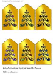 Colourful Christmas Tree Gold Tags /mini Toppers