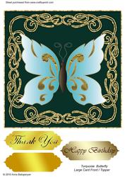 Turquoise Butterfly Large Card Front/ Topper