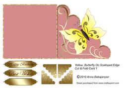 Yellow Butterfly on Scalloped Edge Cut & Fold Card