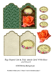 Tag Shaped Cut & Fold Quick Card With Rose and Insert