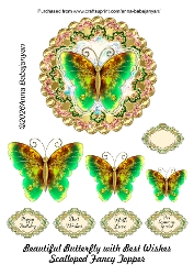 Beautiful Butterfly with Best Wishes Scalloped Fancy Topper