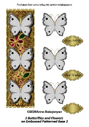 3 Butterflies and Flowers on Embossed Patterned Base 3