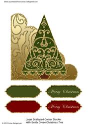 Large Scalloped Corner Stacker with Swirly Green Christmas Tree