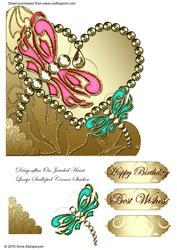 Dragonflies on Jeweled Heart Large Scalloped Corner Stacker