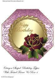 Octagon Shaped Birthday Topper with Twisted Frame & Rose 4