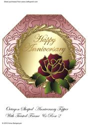 Octagon Shaped Anniversary Topper with Twisted Frame & Rose