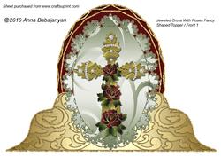 Jeweled Cross with Roses Fancy Shaped Topper/ Front 1