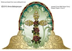 Jeweled Cross with Roses Fancy Shaped Topper/ Front 2