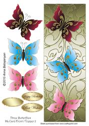 Three Butterflies Dl Card Front / Topper 2