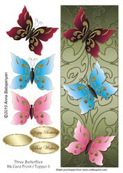 Three Butterflies Dl Card Front / Topper 3