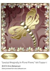 Jeweled Dragonfly in Floral Frame 8x8 Topper 1