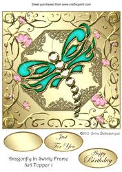 Dragonfly in Swirly Frame 8x8 Topper 1